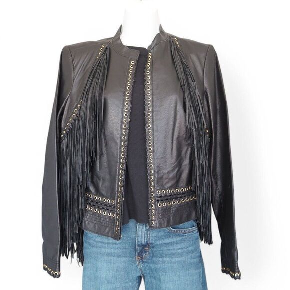G.I.L.I Jackets & Blazers - G.I.L.I‎ Got it Love It Fringe Leather Motorcycle Jacket Black Women's 10